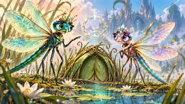 Mythic dragonfly sovereigns in their luminous realm.